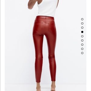 Women’s Red Leather Zara pants with ankle zip